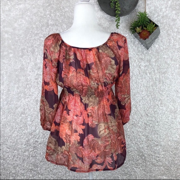 Boston Proper Boho Print Bead Tasseled Empire Waist Peasant Top Size 4 - Picture 3 of 9